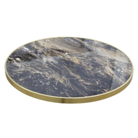 Plateau de table rectangulaire en contreplaqué de luxe, veiné de marbre foncé, avec bordure en laiton, résistant aux taches, pour extérieur