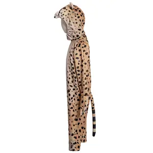 2024 Baige Halloween Cheetah Costume Children's Boys Gloves Foot Sleeve Performance Stage Clothes Leopard Jumpsuit For Kids