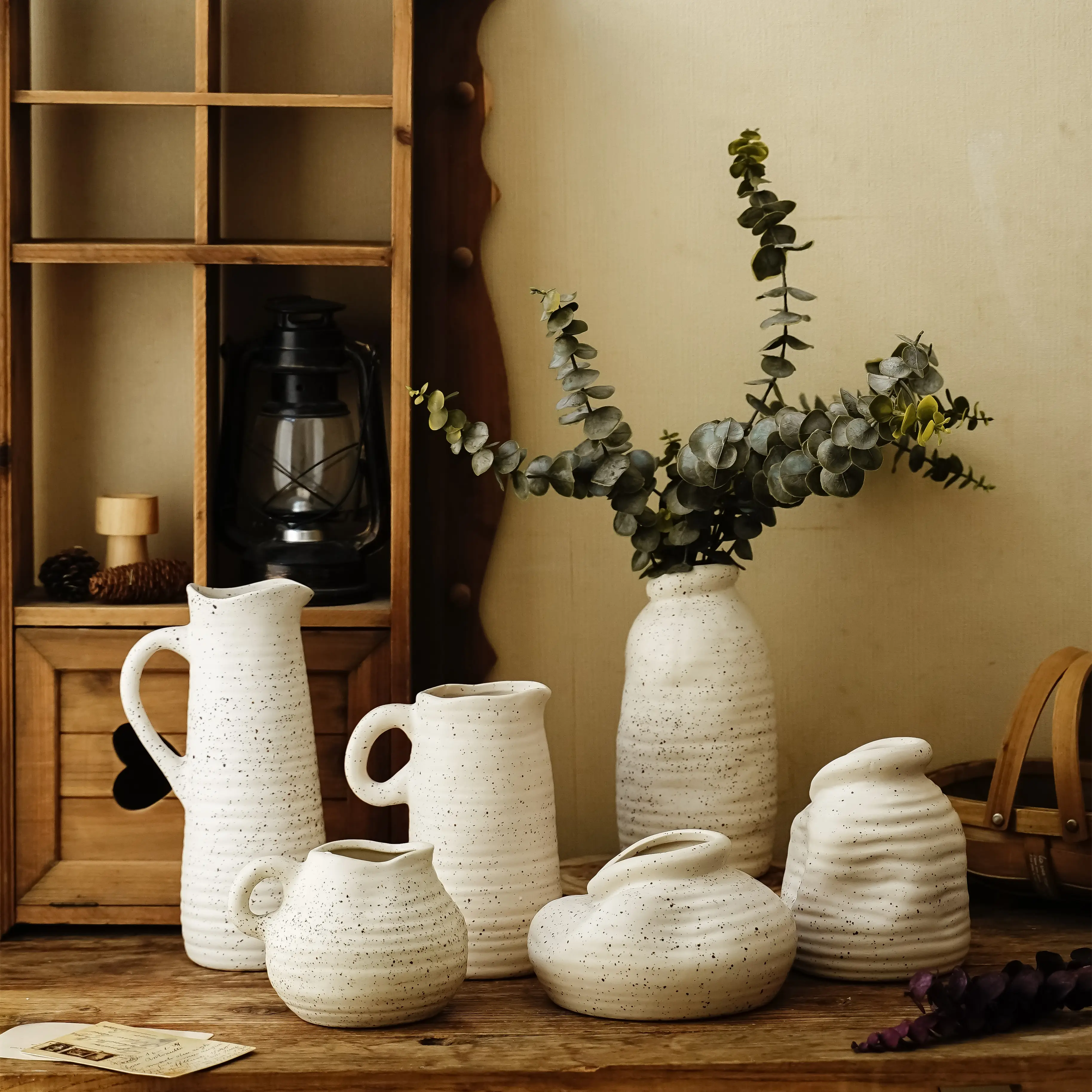 Nordic Retro Ceramic Flower Vase Frosted Sandstone Vases Tabletop Ornamental Plants Vases For Flowers