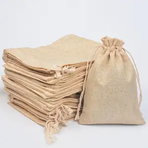 Wholesale 10 X 14 Cm Oem Custom Logo Print Small Mini Burlap Jute Drawstring Pouch Bag