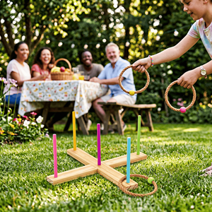 Jeu de lancer d'anneaux en bois personnalisé avec logo, vente en gros OEM ODM, pour extérieur, jardin, fête familiale, jouet interactif de lancer d'anneaux - Product Image 2