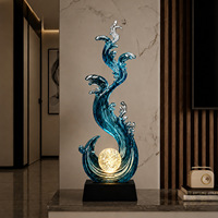 Lampadaire LED moderne en résine bleue, sculpture artistique, éclairage décoratif pour hall d'entrée, ornement porte-bonheur artisanal thème vent et eau