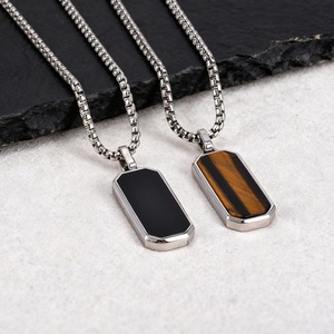 Factory Made Men's Gold Plated Simple Trendy Black Geometric <b>Long</b> Stainless Steel Pendant <b>Necklace</b> for Anniversary Gifts - Product Image 2