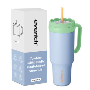 Taza con mango personalizado de 40oz, 6H, retención de calor y frío de 12H con tapa de pétalo con mango de acero inoxidable al vacío de doble pared y pajita - Product Image 1