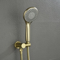 Système de douche et baignoire en or brossé avec robinet dissimulé rond, douchette pluie ronde, douchette à main ronde et bec de baignoire trois voies