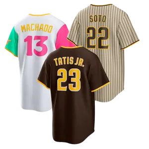 22 Soto Hommes Baseball Padre Manches Courtes Uniforme 13 Machado 23 Tatis JR Maillots Personnalisé Chemises Sport