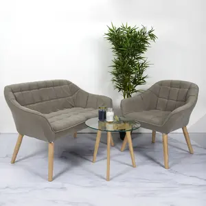 Magnus Taupe Kursi Sofa Modular Bundar, Furnitur Rumah Bahan Klasik, Sofa Ruang Tamu, Set Sofa Modern dengan Kaki Kayu