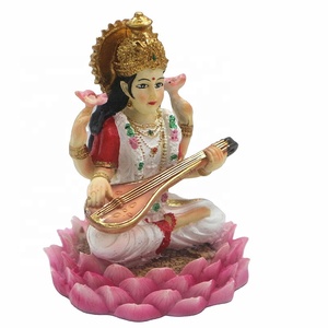 Nữ Thần Ấn Độ chúa Saraswati tượng nhựa trang trí tác phẩm điêu khắc thần ngồi sen nhà mandir đền thủ công thần tượng Ấn Độ - Product Image 2