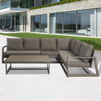 Canapé d'angle en aluminium marron moderne en forme de L pour patio, mobilier de jardin extérieur, ensemble de canapés modulaires en promotion