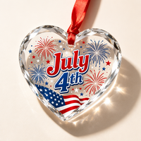 Colgante de cristal con forma de corazón para el 4 de julio, con fuegos artificiales y estampado de EE. UU., cordón rojo, adorno de cristal personalizado, llavero al por mayor