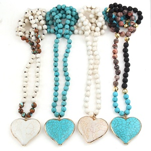 Moda Boho verano Mujer joyería 8mm turquesa piedra Natural collar Vintage turquesa piedra corazón colgante collares - Product Image 6