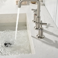 Robinet de lavabo moderne en nickel brossé à col de cygne, poignée croisée, en laiton massif, réglable eau chaude/froide, robinet de salle de bain de luxe