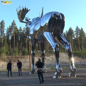 विशाल आकार का दर्पण पॉलिश वन्यजीव पशु मूर्तिकला स्टेनलेस स्टील मूज़ प्रतिमा - Product Image 2