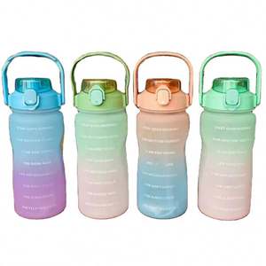 Botella de Agua Motivacional Personalizada con Logotipo, 2000 ml, Negra, de Medio Galón, 2 L, con Funda de Neopreno, Correa y Marcador de Tiempo - Product Image 1