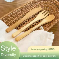 Ensemble de couverts jetables en bois de bambou biodégradable portable 3 pièces Style occidental couteau fourchette cuillère 6 pièces baguettes pour voyage