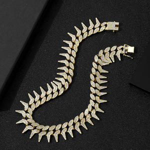 Exagerado Thorn personalidad pulsera de diamantes completo collar cubano europeo y americano Hip Hop 15mm club nocturno collar de hombre - Product Image 4