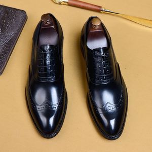 Chaussures habillées en cuir véritable pour hommes, style britannique, richelieu embossé, bout pointu, en cuir de vachette, pour tenue de ville de luxe - Product Image 6