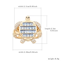 Bague tortue mignonne en laiton plaqué or 14K avec CZ bleu, bijou fantaisie animalier, cadeau idéal pour l'été et les fêtes à la plage, bagues de doigt pour femmes et filles