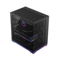 Boîtier de jeu PC ATX Mid-Tower OEM/ODM de pointe pour fabricants, double compartiment, avec éclairage LED intégré aux pieds