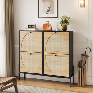 Zapatero de ratán con 4 puertas abatibles, elegante y estrecho, para entradas y pasillos - Product Image 2