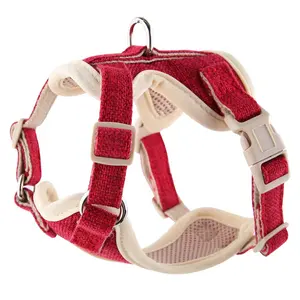 Diskon besar tali kekang anjing dapat diatur desain kain jaring antilembap Harness anjing Hemp katun murni