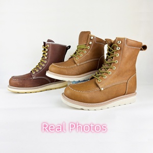 6 Inch MOC Toe Yellow Embossed Grain Cow Leather <strong>Boots</strong> for Mining Construction Factory Safety Work <strong>Boots</strong> for Labor Protection - Product Image 1