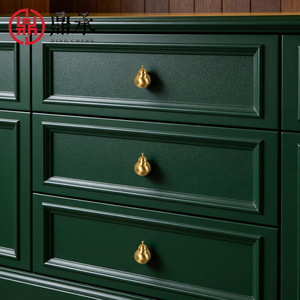 Poignée de porte d'armoire en cuivre pur en forme de pomme Dingcheng, bouton de tiroir de placard en laiton doré à trou unique, nouveau style chinois - Product Image 2