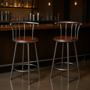 Ensemble de 2 tabourets de bar pivotants en acier et MDF marron, modèle D0100HE5S4Y, mobilier commercial pour bar à domicile - Product Image 2