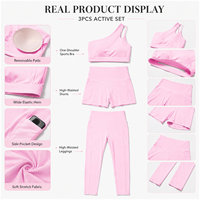 Ensemble de sport 2 pièces personnalisé pour femme, grande taille, avec legging et haut court asymétrique à une épaule, taille haute, poche avant, extensible dans les quatre sens