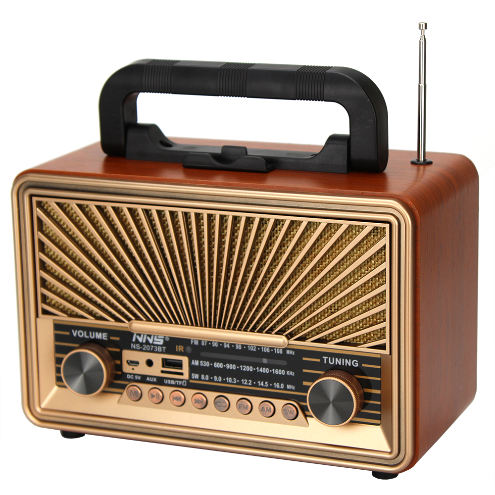 NS-2073BT portable retro am fm radio wooden vintage stereo sound radio