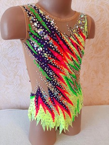 Justaucorps de <span class=keywords><strong>gymnastique</strong></span> rythmique asymétrique sans manches pour femmes haute élasticité strass décor Spandex Performance <span class=keywords><strong>tenue</strong></span> de danse - Product Image 4
