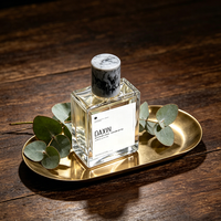 Bouteille de parfum vide en verre transparent de 100 ml avec étiquette personnalisée, paroi épaisse, épaule plate, forme rectangulaire carrée, avec bouchon en marbre