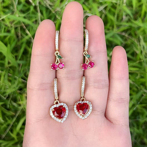 Pendientes de aro rojos de fresa/<span class=keywords><strong>tortuga</strong></span> esmaltados en oro CZ Micro pavimentados cereza/Estrella/Corazón aros joyería al por mayor - Product Image 4