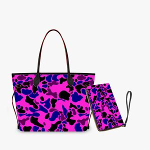 Lady Trendy Customized <strong>pink</strong> Camo Pu Leather Tote Bags Cloud Camo <strong>Purse</strong> and Wallet Handbag Zipper Shoulder Bag Tote Bag for Women - Product Image 2
