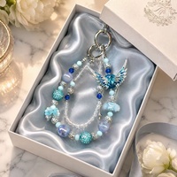 Breloque de téléphone ange ailé bleu de luxe, cordon perlé en strass de cristal, perle Shamballa turquoise, bijoux faits à la main, vente en gros