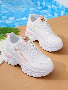 Zapatillas Deportivas Casuales Minimalistas para Mujer, con Lentejuelas, Diseño Clásico, Cuero Blanco, Degradado Brillante, Rayas, Plataforma Gruesa con Cuña Oculta - Product Image 3
