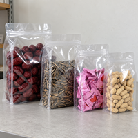 Sachet à fond plat transparent refermable avec fermeture éclair et encoche de déchirement pour l'emballage de dattes, graines de tournesol, cacahuètes et bonbons