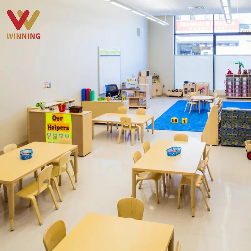 Montessori Preschool Daycare Furniture Kids Kindergarten Wooden Table And Chair Sets Childcare Nursery Classroom Furniture