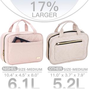 Large Capacity Hanging for Bag Women PU Zipper Quilted Travel <b>Makeup</b> <b>Organizer</b> Waterproof Cosmetic <b>Case</b> Dry Wet Separation - Product Image 3