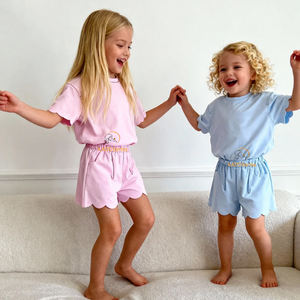 Set di Abbigliamento Estivo per Bambini in <span class=keywords><strong>Cotone</strong></span>, T-shirt Larghe e Pantaloncini con Orlo Smerlato, Set Unisex per Bambine e Bambini - Product Image 1