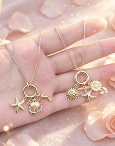 Wholesale Jewelry Style Exquisite Link <b>Chain</b> Joyeria Sun Flower Sea Star Multi-Element Charms Pendant Necklace - Product Image 4