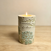 Support de bougie pilier en résine texturée rétro avec gravure de citation d'hortensia en relief, élégante décoration d'intérieur, porte-bougie chauffe-plat