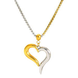 Zogxin Stainless Steel Heart Pendant Necklace Gold Silver Two Tone Chain Party Jewelry For Women - Product Image 5
