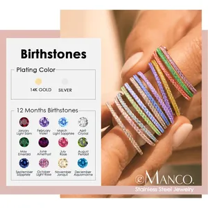 eManco Dropshipping Bague en Acier Inoxydable avec Strass et Pierre de Naissance, Bijou de Luxe, Cadeau, 12 Signes du Zodiaque, Bagues Scintillantes, Vente en Gros <span class=keywords><strong>US5</strong></span>/6/7/8 - Product Image 1