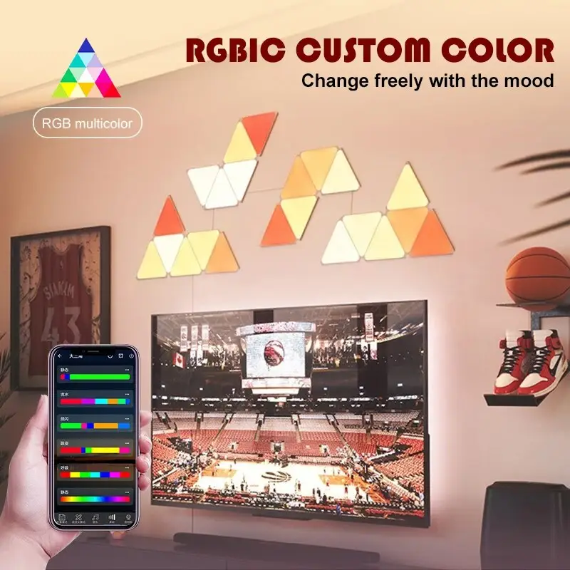 Nuovo prodotto RGB Modular Light TUYA Smart WiFi APP Controlled music Triangle Light per la decorazione della parete della decorazione per la sala da gioco