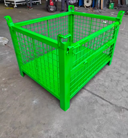 Conteneur en acier à grille métallique robuste, pliable, empilable, anti-collision, avec porte basculante, poches pour chariot élévateur et base solide, pour entrepôt