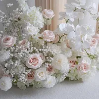 Hoogwaardige zijden kunstbloemen achtergrond voor bruiloften met rozen, orchideeën en baby's adem - Luxe wit & roze kleurrijk ontwerp