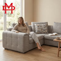 Canapé sectionnel en tissu durable de style nordique, trois places, dossier à coussins, pieds en acier inoxydable, rembourrage en éponge, écologique, pour hôtel et salon