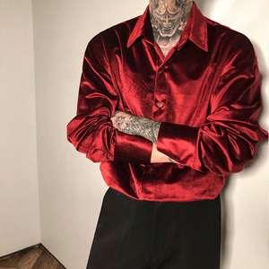 <span class=keywords><strong>Chemise</strong></span> en <span class=keywords><strong>velours</strong></span> pour hommes, chemisier élégant et rétro en peluche, de style décontracté, hauts de Club de fête, chemises de luxe, rouge <span class=keywords><strong>bordeaux</strong></span> - Product Image 1