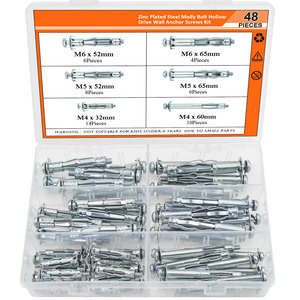Baiguluo Drywall Anchor Screw Set 48pcs M4 M5 M6 Zinc Plated Hammer Drive Anchors Boxed Kit - Product Image 2